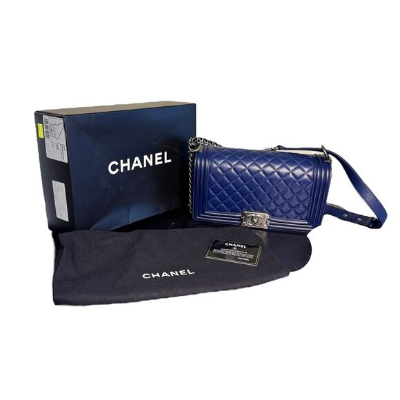 Chanel Lambskin Quilted New Medium Boy Flap Bag in Blue w/Box & Dustbag - Picture 1 of 15